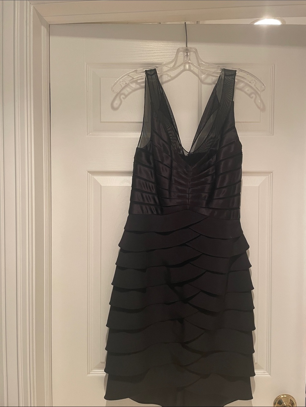Xscape Black Layered V-Neck Mini Dress